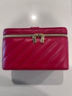 Saint Laurent Red Quilted Leather Makeup Case with Gold Zippers